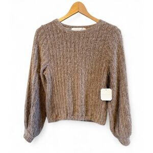 NWT Altar'D State Shaggy Brown Cropped Long Sleeve Cinched Hem Casual Sweater XS